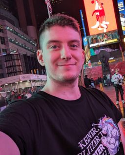 A portrait of Leon Linhart standing on the Times Square.